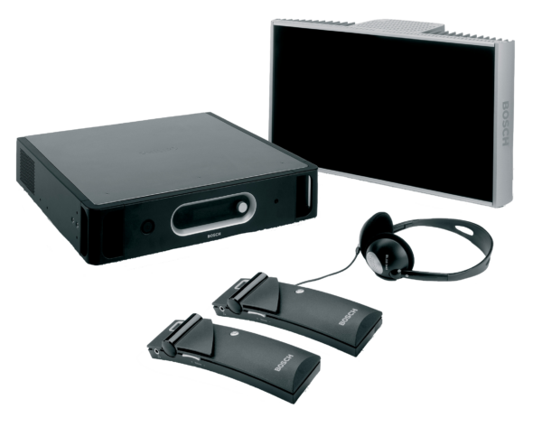 Bosch Simultanübersetzungs Set für Konferenzen mit Dolmetschertechnik und Empfängern